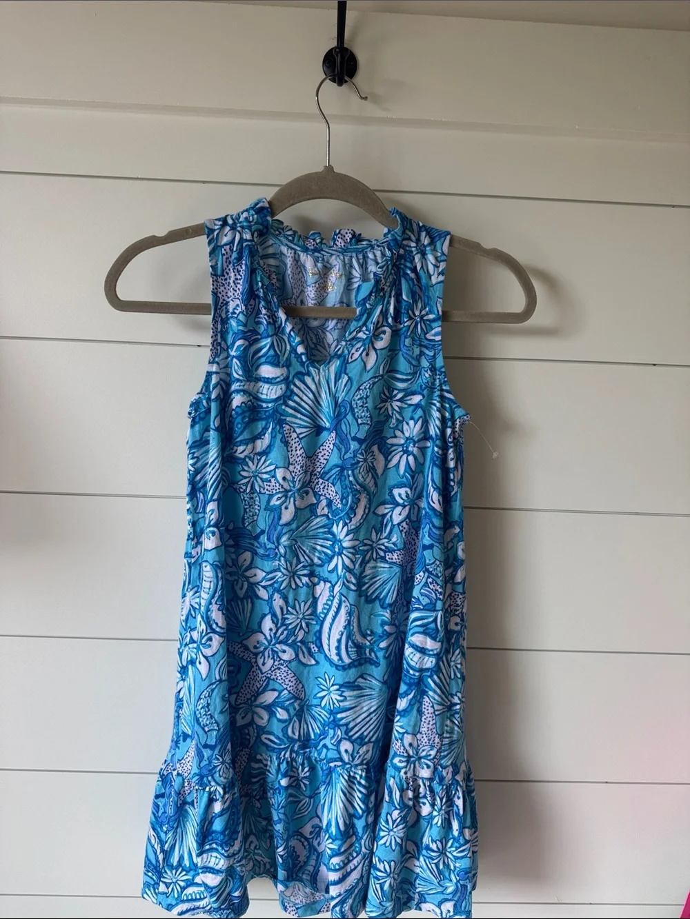 Lilly Pulitzer Blue Coastal Seashell Print Sleeveless Dress Girls XL 12-14